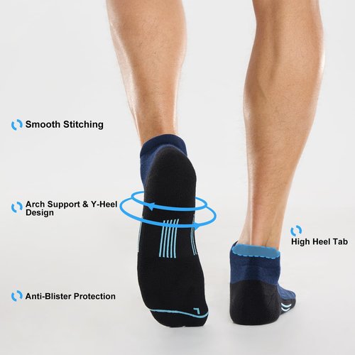 FITRELL 6 Pack Ankle Running Socks for Men and Women Low Cut Cushioned No Show Athletic Sports Compression, Shoe Size 12-15, Navy Black