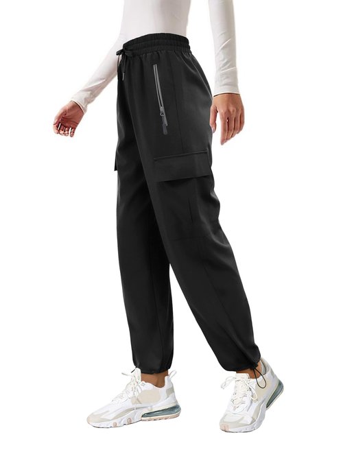 DLOODA Women's Cargo Pants Quick Dry Lightweight Hiking Pants with Zipper Pockets Waterproof Joggers Casual(Black M)