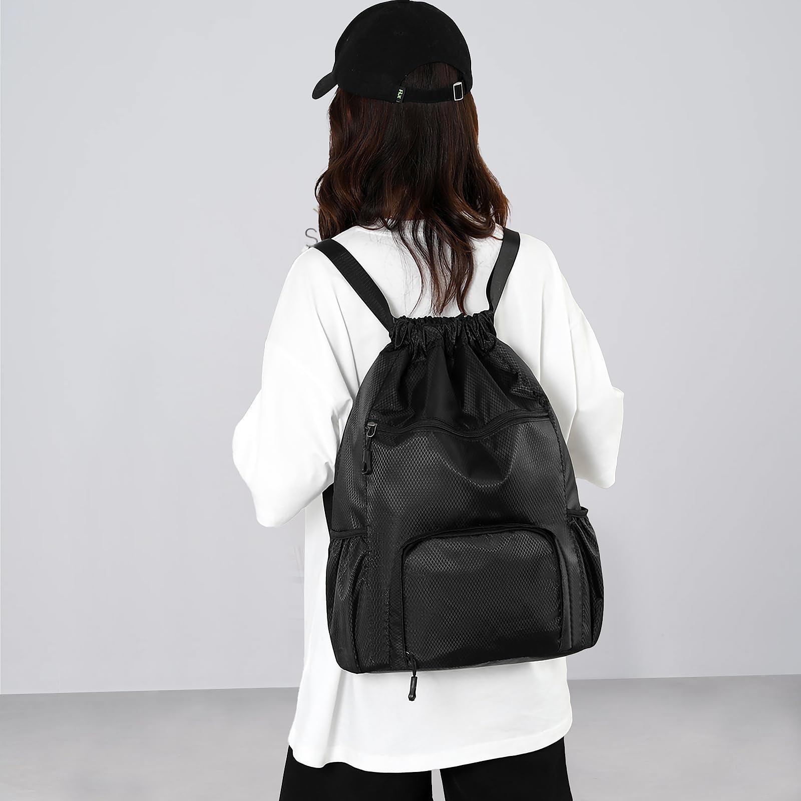 Sports Drawstring Backpack Gym Sack with Shoe Compartment, Durable Oxford Fabric, Wet-Proof Pocket, Water-Resistant Cinch Bag for Men & Women, Foldable & Spacious Athletic Sackpack for Travel Fitness