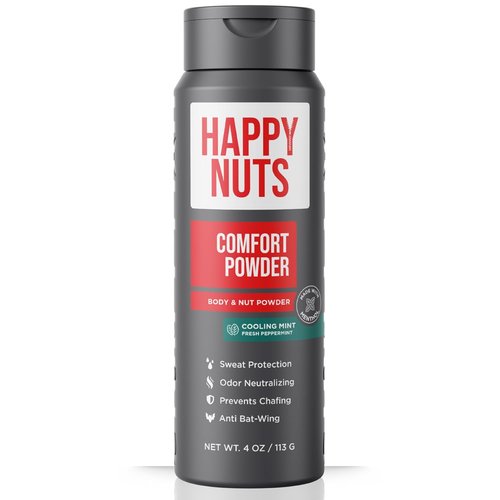 HAPPY NUTS Comfort Powder - Aluminum-Free Anti-Chafing Deodorant for Men | 4oz Cooling Mint