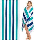 Cabanana Large Oversized Beach Towel - Quick-Dry Microfiber, Sand-Free, 35 x 70 Inch, Turquoise Striped Design