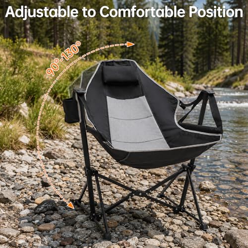 Heavy Duty Camping Hammock Chair with Adjustable Backrest & Pillow - Supports 400lbs