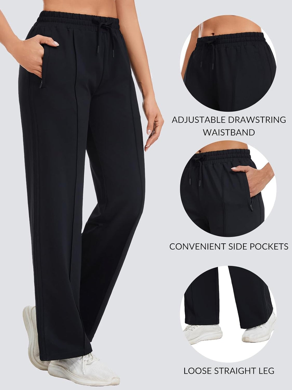 Skiennix Women's Track Pants - Loose Straight Leg Sweatpants with Zipper Pockets | Available in 28/30/32/34 Inseam