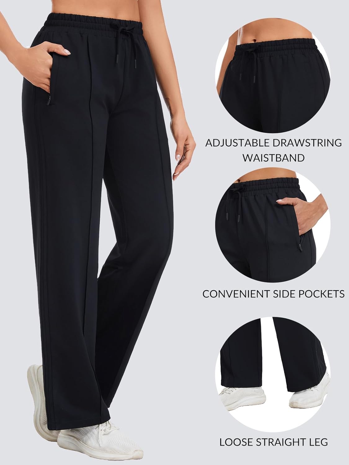 Skiennix Women's Track Pants - Loose Straight Leg Sweatpants with Zipper Pockets | Available in 28/30/32/34 Inseam
