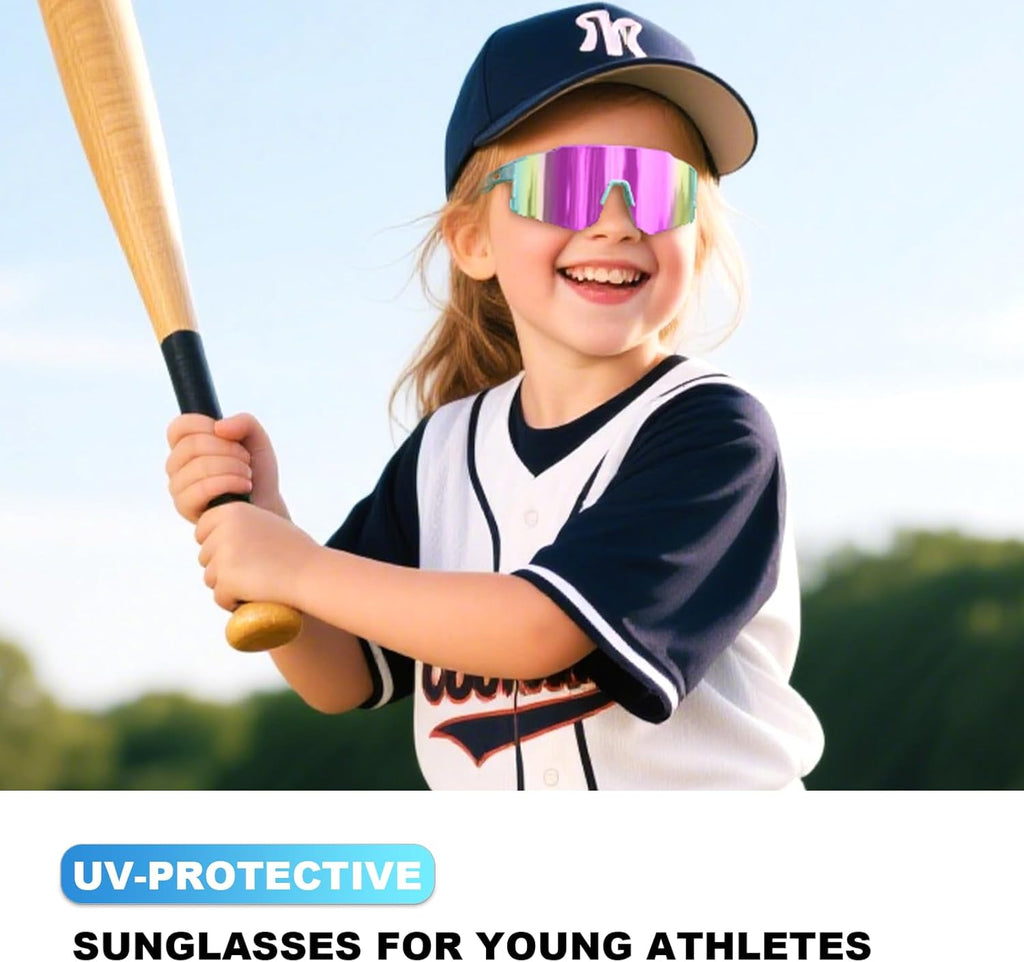 Skiennix Kids Sunglasses - Youth Baseball Glasses for Ages 6-14 | UV Protection Goggles