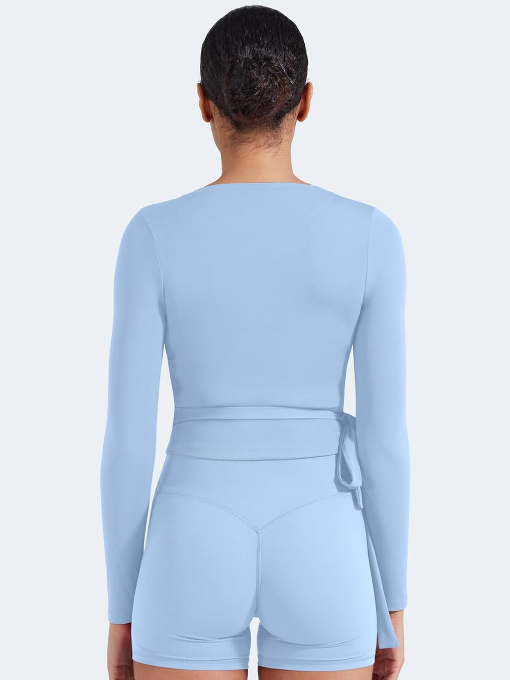 YEOREO Women's Pilates Wrap Top - Long Sleeve Tie Ballet Yoga Shirt | V-Neck Cropped Design