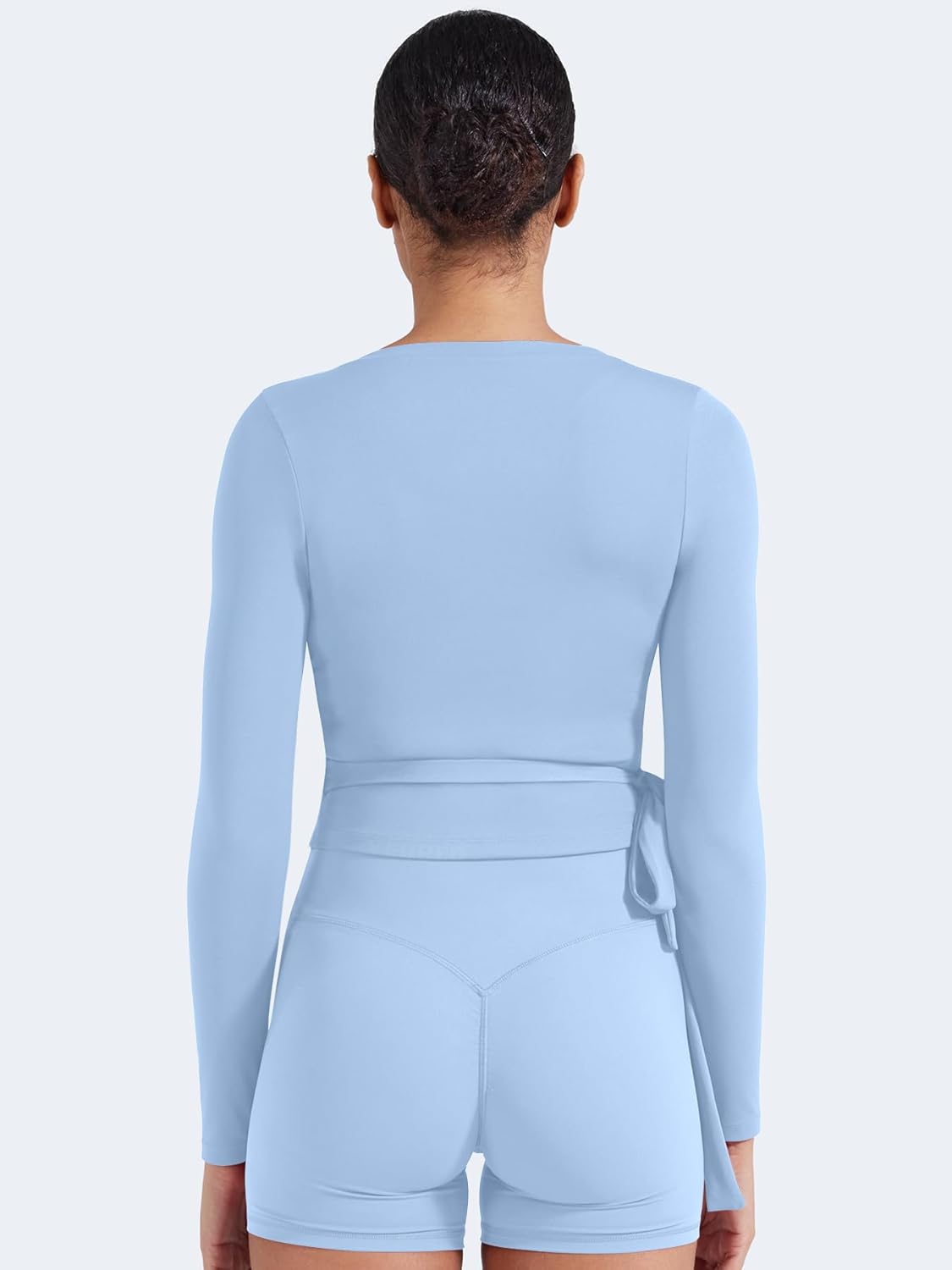 YEOREO Women's Pilates Wrap Top - Long Sleeve Tie Ballet Yoga Shirt | V-Neck Cropped Design