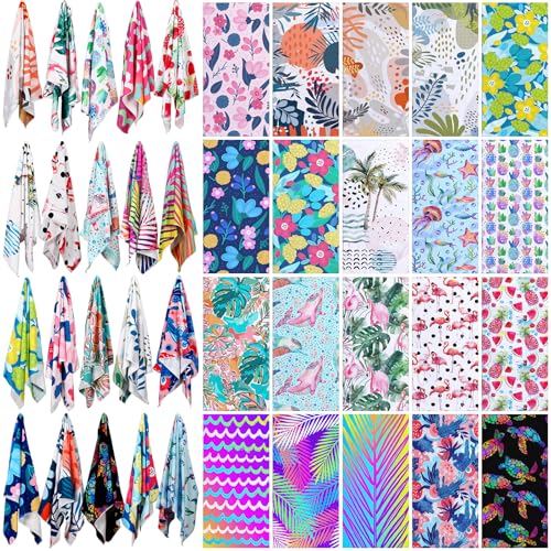 Colorful Microfiber Oversized Beach Towels Set - 20 Pack, Quick Dry Sand-Resistant, Travel & Pool Use