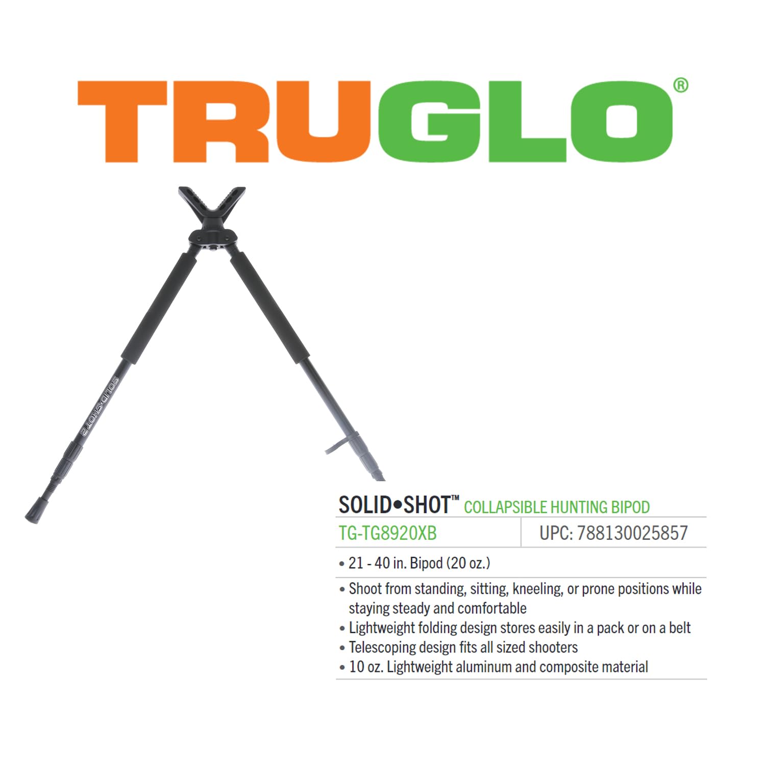 TRUGLO Solid-Shot Shooting Rest Collapsible Hunting Bipod Solid-Shot Shooting Rest Collapsible Hunting Bipod