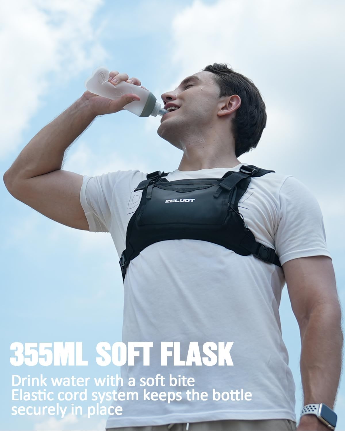 Skiennix Running Vest - Lightweight Adjustable Chest Pack with 350ml Soft Flask & 4 Pockets | Reflective for Trail Running, Hiking, Cycling, Marathon