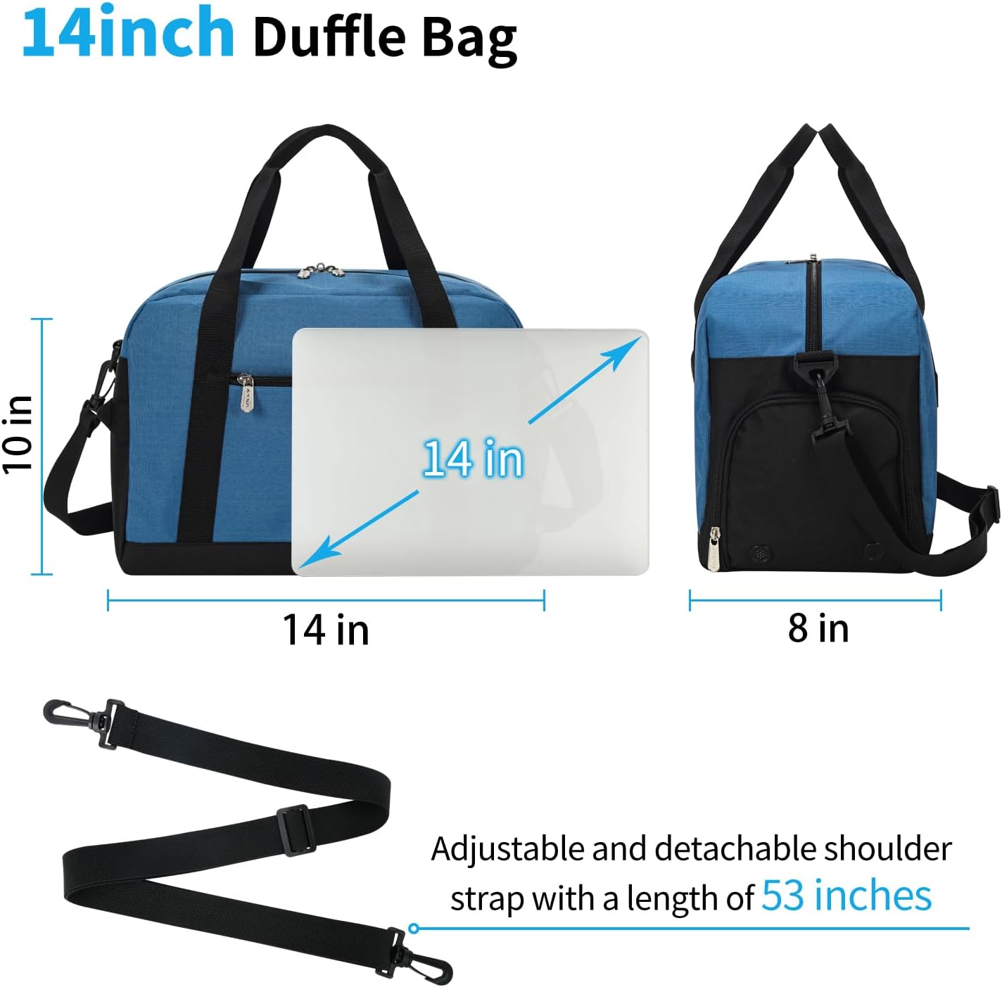 Skiennix Mini Duffel Gym Bag - Lightweight 14-Inch Design with Shoe Compartment - Blue