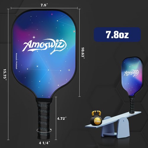 Amoswiz Pickleball Paddles Set of 2, Premium Fiberglass Star Sky Pickleball Paddles for Beginers, Pickleball Set with 4 Pickle Balls, Gift for Adult & Kids