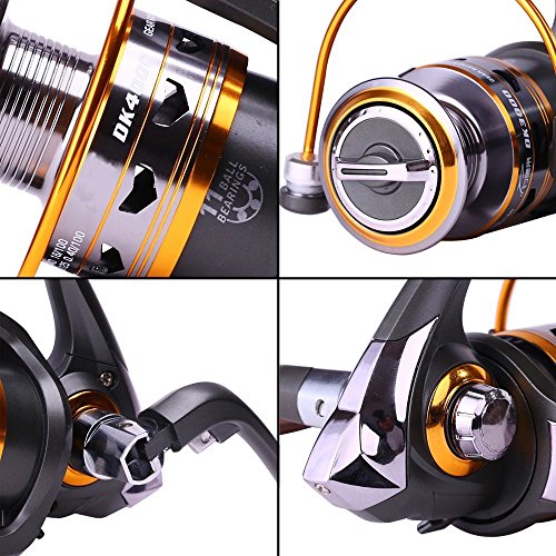 Sougayilang DK1000 Spinning Fishing Reel with Left/Right Interchangeable Collapsible Wood Handle, 11BB, 5.2:1 Gear, For Inshore, Freshwater & Saltwater