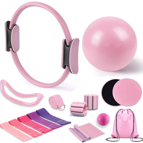 QatmMkt Pilates Kit for Home Workouts - Essential Pilates Equipment Set for Women with Ball & Ring, Home Pilates Accessories for Women & Beginners (Pink)