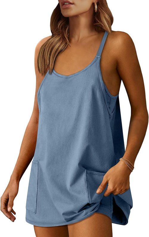 ANRABESS Athletic Dress - Summer Tennis Mini Romper with Built-In Shorts for Active Travel & Workouts