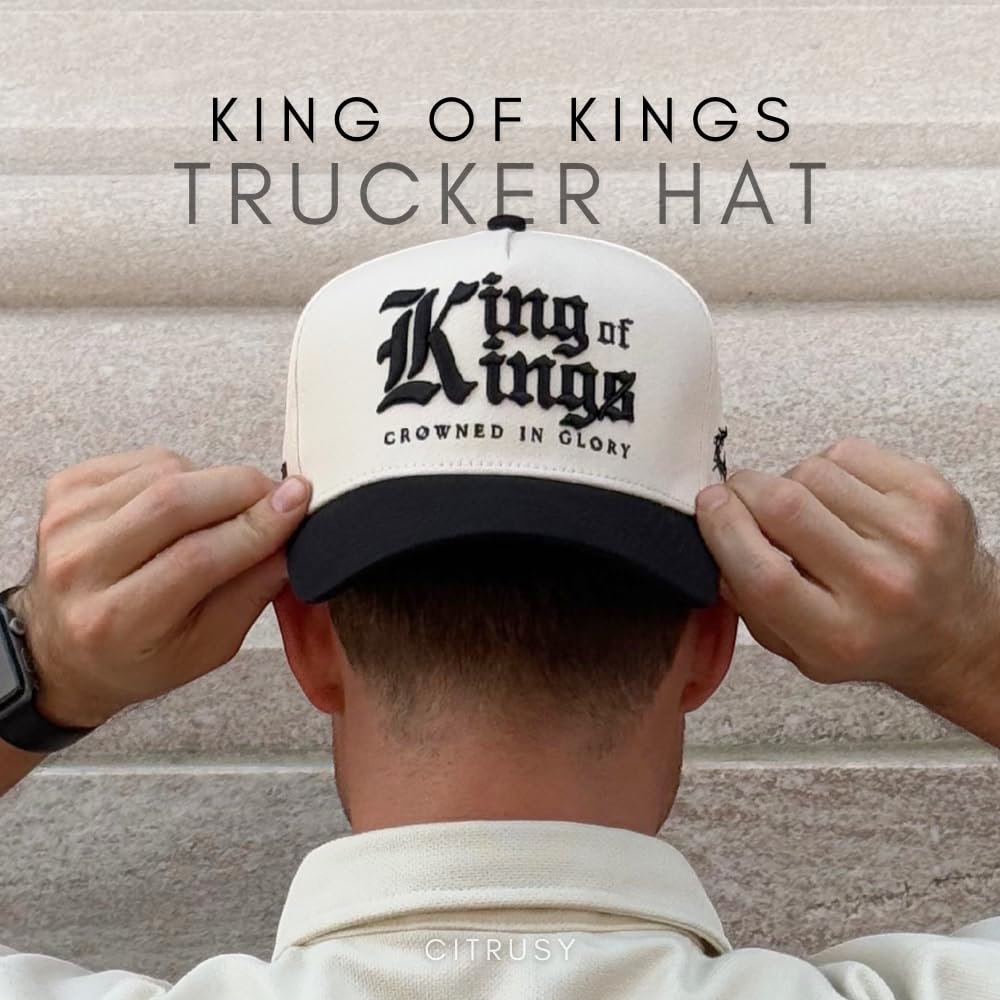 Vintage Faith & Forever Trucker Hat | Men & Women | Christian Cross Jesus Hats | Bachelorette Bride Hat | Cotton | Snapback (Cotton, King of Kings | Black)