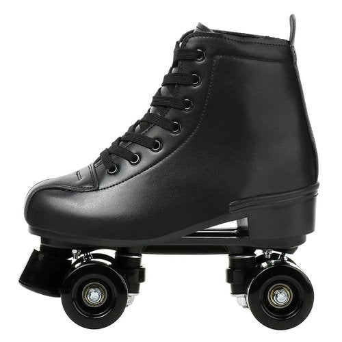 XUDREZ Adjustable High-Top Roller Skates - Soft Leather Four-Wheel Skates for Adults, Boys, Girls (Black Black Wheel, Women's 7.5 / Men's 6)