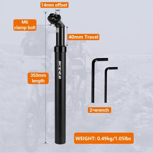 BICYCGEAR Suspension Seatpost 27.2 30.4 30.9 31.6 Bike Seat Posts with Suspension 40mm Travel Bicycle Seat Shock Absorber Aluminum Tube for E Bike MTB BMX Road City Bike Replacement Component Parts