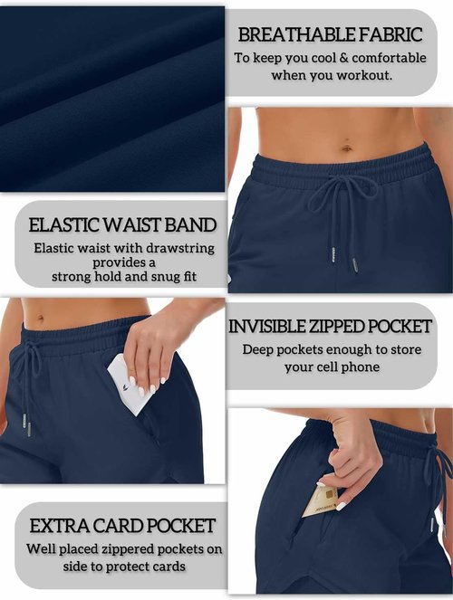 Mancreda Women's Running Shorts - Elastic Athletic Gym Shorts with 3 Zipper Pockets | Ideal for Yoga
