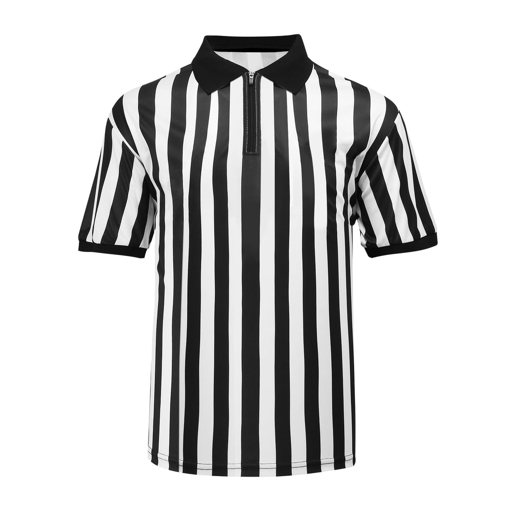 Men’s Referee Shirt Zipper Official Ref Shirt Costume Umpire Jersey for Womens and Mens Basketball Football Halloween Uniform XL