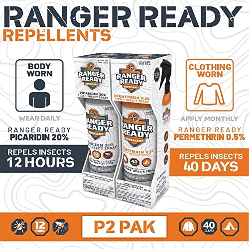 Insect Repellent Spray Pack of 2 - Permethrin 0.5% & Picaridin 20% - Scent-Free, 8 Oz Each