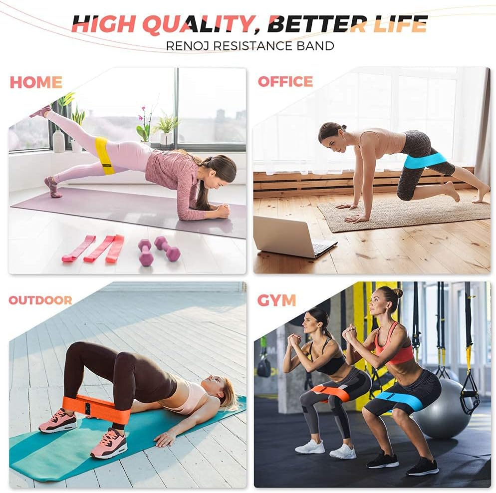 Renoj Resistance Bands - 3-Piece Professional Exercise Set for Pilates, Yoga & Home Gym | Heavy, Medium & Light Fabric Loops