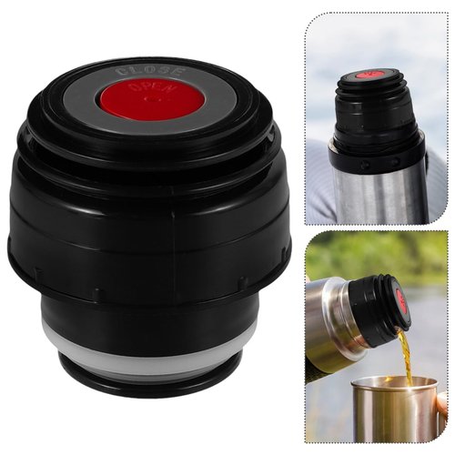 Amosfun 2Pcs Insulated Cup Lid Replacement - 45mm Plug Lid for Vacuum Flasks Mouth Portable Water Bottle Stopper with Switch for Hot Drinks Black