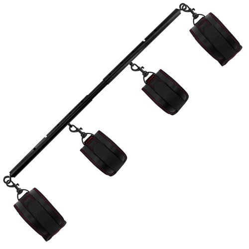 Spreader Bar Heavy Duty Stainless Steel Adjustable Bar with 4 pcs PU Cushioned Straps for Yoga, Pilates, Fitness Training, Home Gym Equipment and more. (Black+Black Magical Tape)