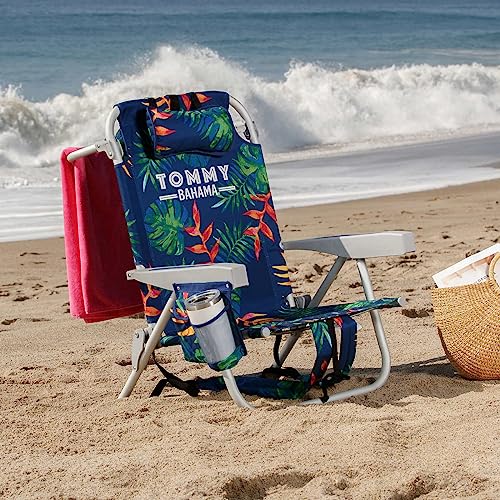 Tommy Bahama 5-Position Beach Chair with Fold Flat Aluminum Frame - Green Leaves