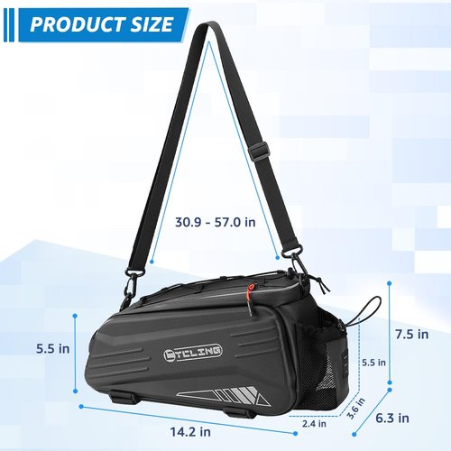 WOTOW Bike Rear Rack Bag - 10L Hard Shell Waterproof Bike Trunk Pannier with Shoulder Strap, Reflective Bicycle Rear Rack Saddle Seat Bag for Travel Outdoor Cycling Ebike Accessories