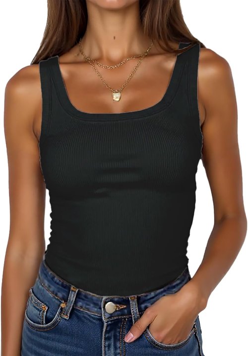 BDITANLE Sleeveless Scoop Neck Ribbed Tank Top - Fitted Summer Basic Cami T-Shirt for Women