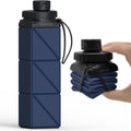 Skiennix Collapsible Water Bottle - BPA-Free Silicone, 610ml Leakproof Design for Travel & Sports | Dark Blue