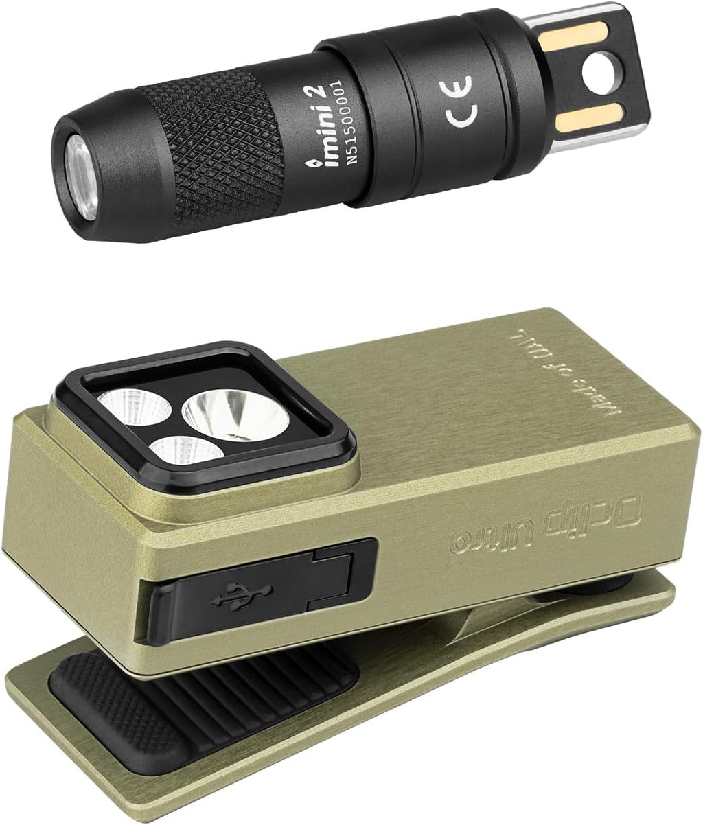 OLIGHT iMini 2 EDC Rechargeable Keychain Flashlight - Compact & Versatile Clip-On Light Bundle