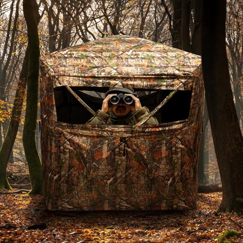 FUNHORUN 2-3 Person 360° See Through Ground Hunting Blind Pop Up Camouflage Shelter
