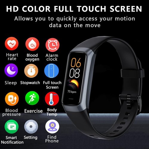 Fitness Tracker - 24/7 Heart Rate & Blood Oxygen Monitor | 1.1" AMOLED Touch Screen, IP68 Waterproof