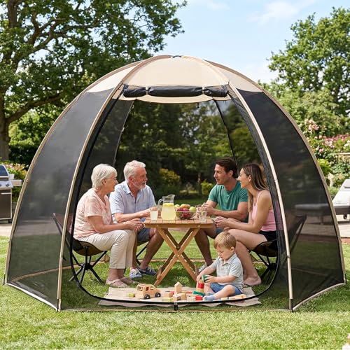 Alvantor® 10x10 ft Pop-Up Mesh Screen House with Sun Shade, Beige, Snap-Fit Design