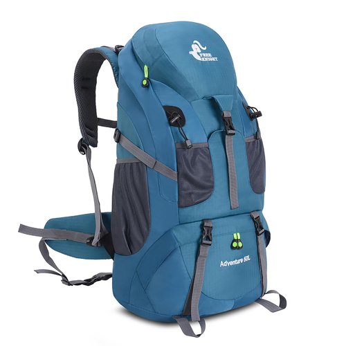 Bseash 50L Hiking Backpack, Water Resistant Lightweight Outdoor Sport Daypack Travel Bag for Camping Climbing Skiing Cycling (Blue Green - With Shoe Compartment)