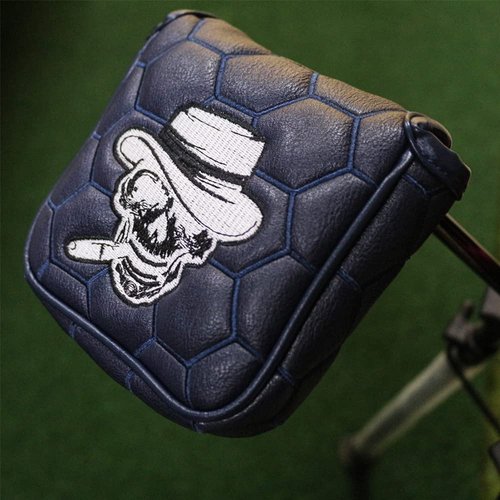 Myartte Golf Club Head Cover Pirate Skull Golf Putter Cover Premium Leather Magnetic Closure Embroidered Pattern Fit Heel Shafted Putter (Blue Smoking Skeleton (5×4×1.5 inch))