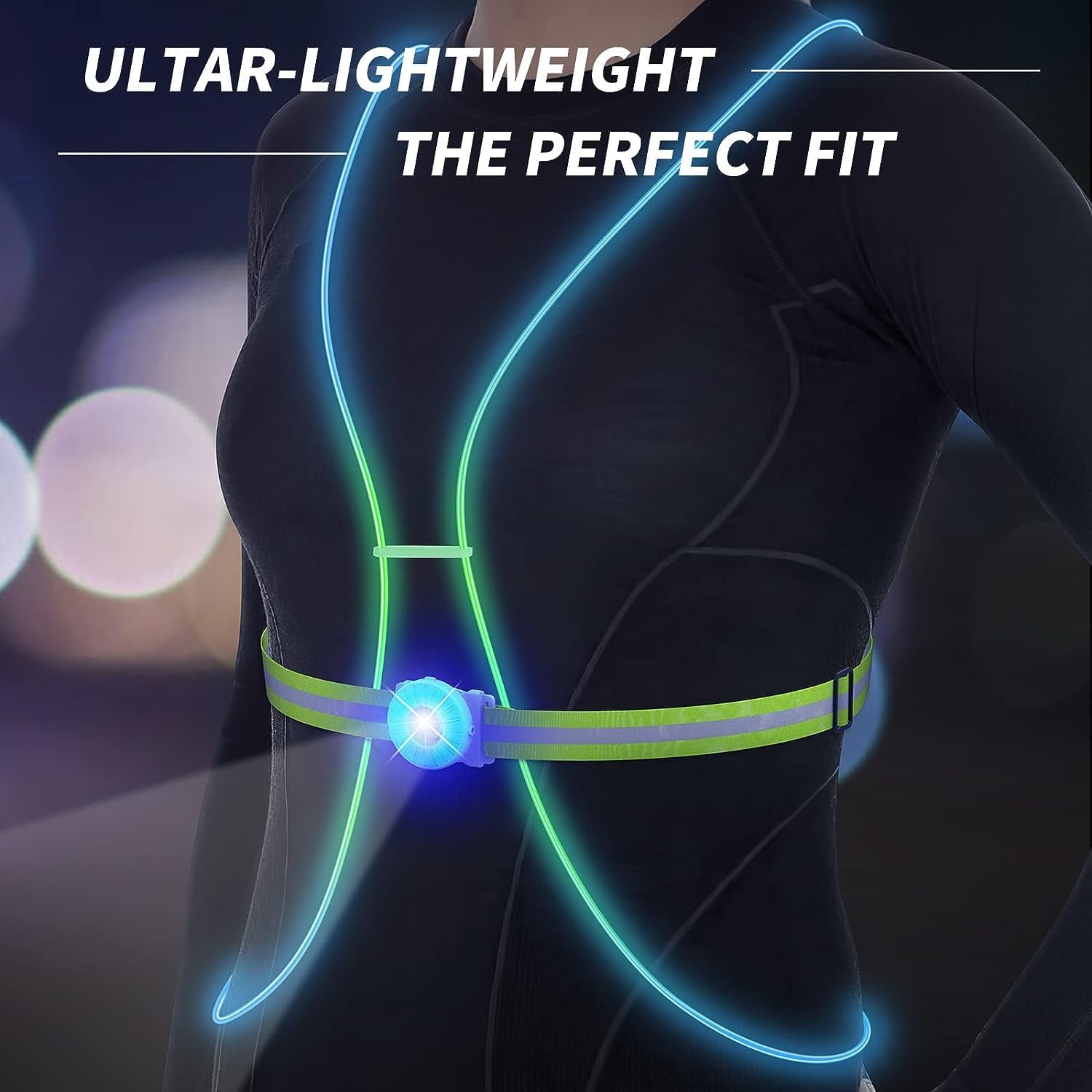 Skiennix LED Reflective Running Vest - High Visibility with Front Light for Men & Women | Ideal for Running, Cycling, Walking