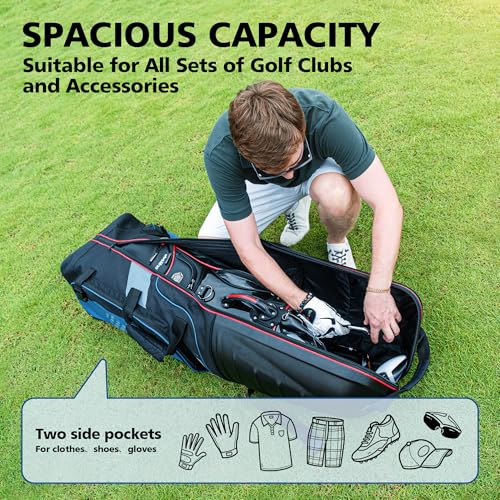Mojest Golf Travel Bag with Wheels - Hard Shell Top & 1680D Oxford, Lightweight & Waterproof - Black, Red, Blue