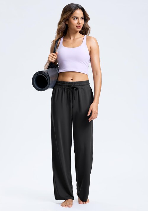 SANTINY Women's Soft Sweatpants Lightweight Yoga Lounge Casual Pants Stretch Open Bottom Sweat Pants for Women with Pockets (Black_L)