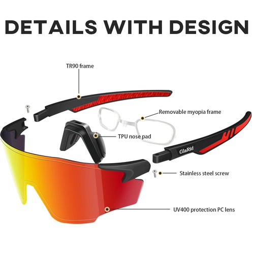 GlaRid Sports Sunglasses for Men Women - UV400 Protection Cycling Glasses Baseball Sunglasses for Running MTB Golf Softball
