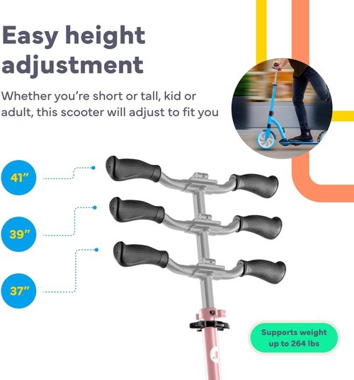 LaScoota Kick Scooter - Adjustable Handlebar, Lightweight & Foldable | Large 8" Urethane Wheels, 220lbs Max Load