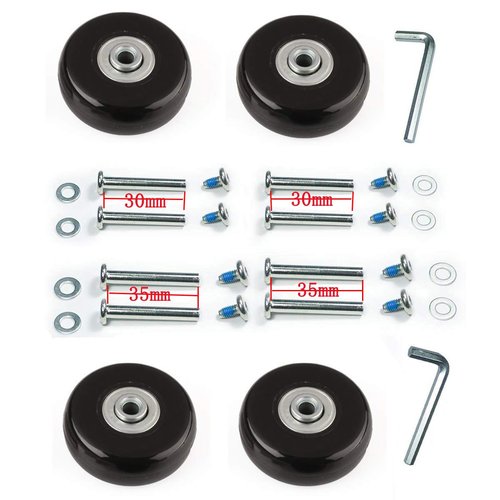 F-ber Luggage Suitcase Wheels with ABEC 608zz Bearings, 45mm Inline Outdoor Skate Replacement Wheels, Set of 4 (Black, OD45mm x H18mm x ID6mm/1.77" x 0.7" x 0.24")