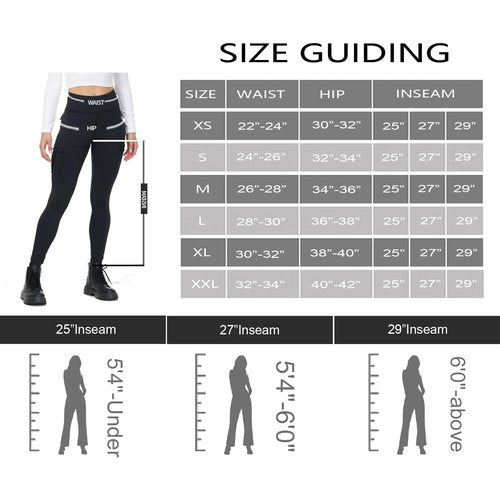 Cargo Leggings Women Yoga Work Pants with Pockets Gym Athletic Workout Running Hiking High Waisted Tummy Control Cute Comfy Soft Stretch Tall 7/8 Ankle Jogger Trendy Clothes Bottoms Black 29" M