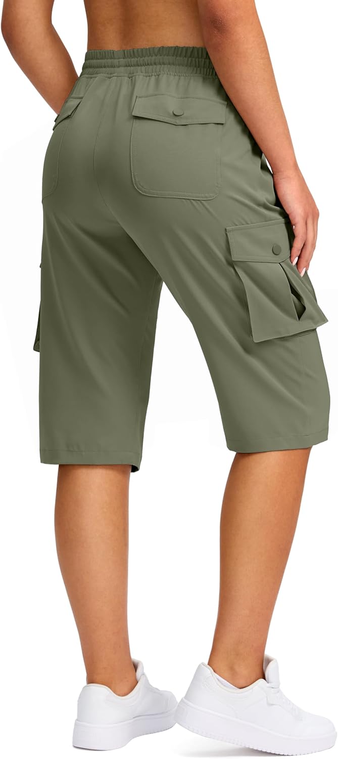 Viodia Women's Hiking Cargo Bermuda Shorts - Lightweight Knee-Length Capris for Summer Travel