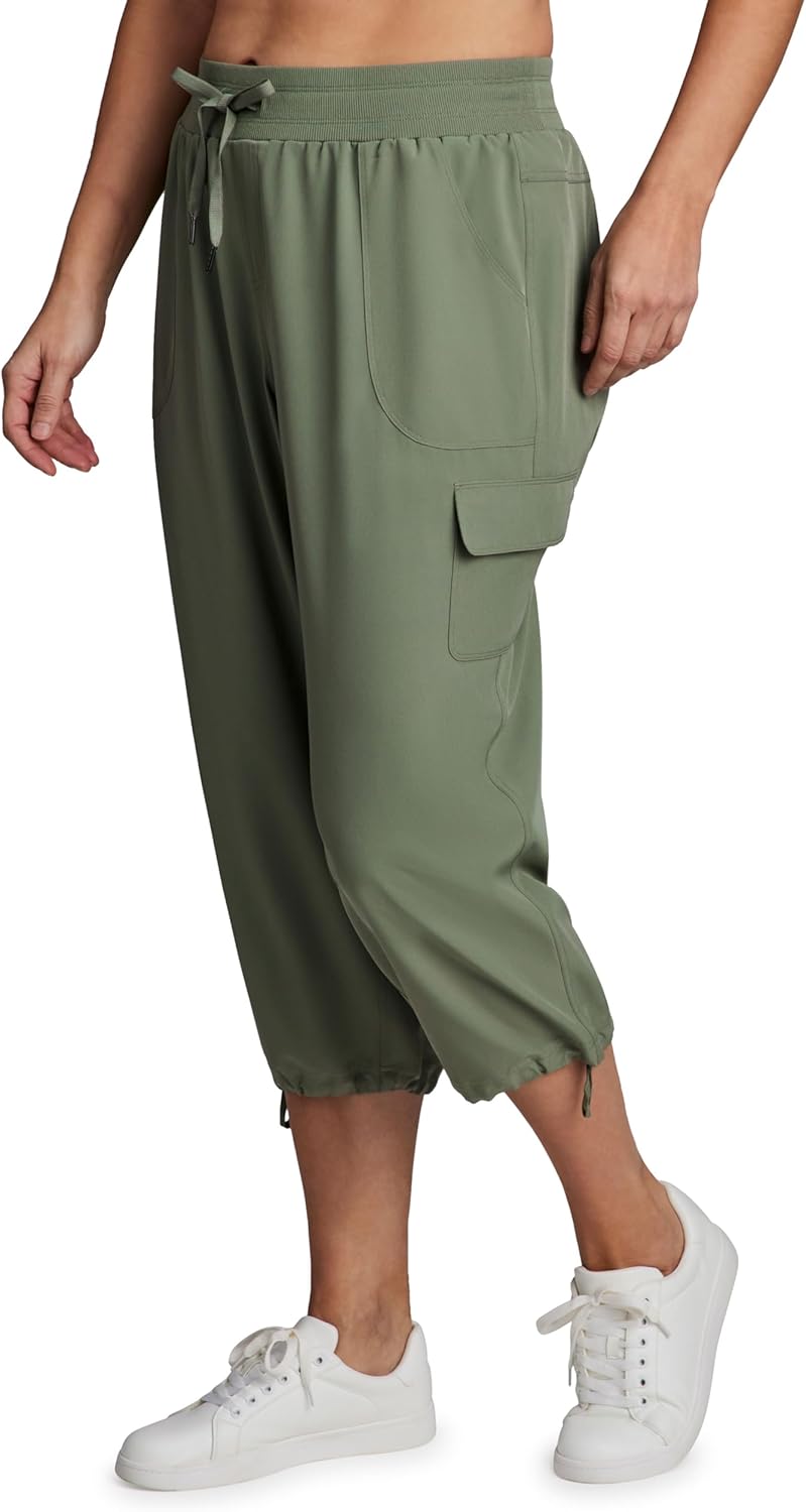 RBX Active Plus Size Cargo Capri Pants - Lightweight Woven Design for Comfort & Style