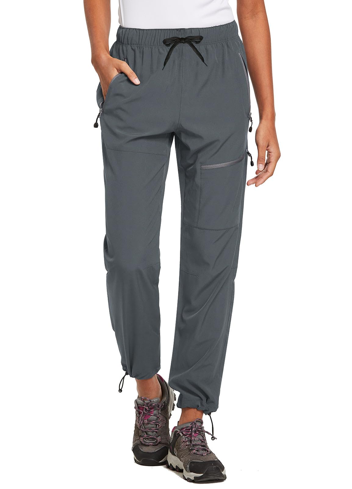 baleaf Women's Petite Hiking Pants Lightweight Quick Dry Water Resistant Cargo Pants 27'' Inseam for All Seasons Dark Gray Size L