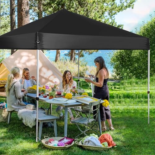 8x8 ft Pop Up Canopy Tent with Backpack Bag Waterproof Portable Sun Shelter Black