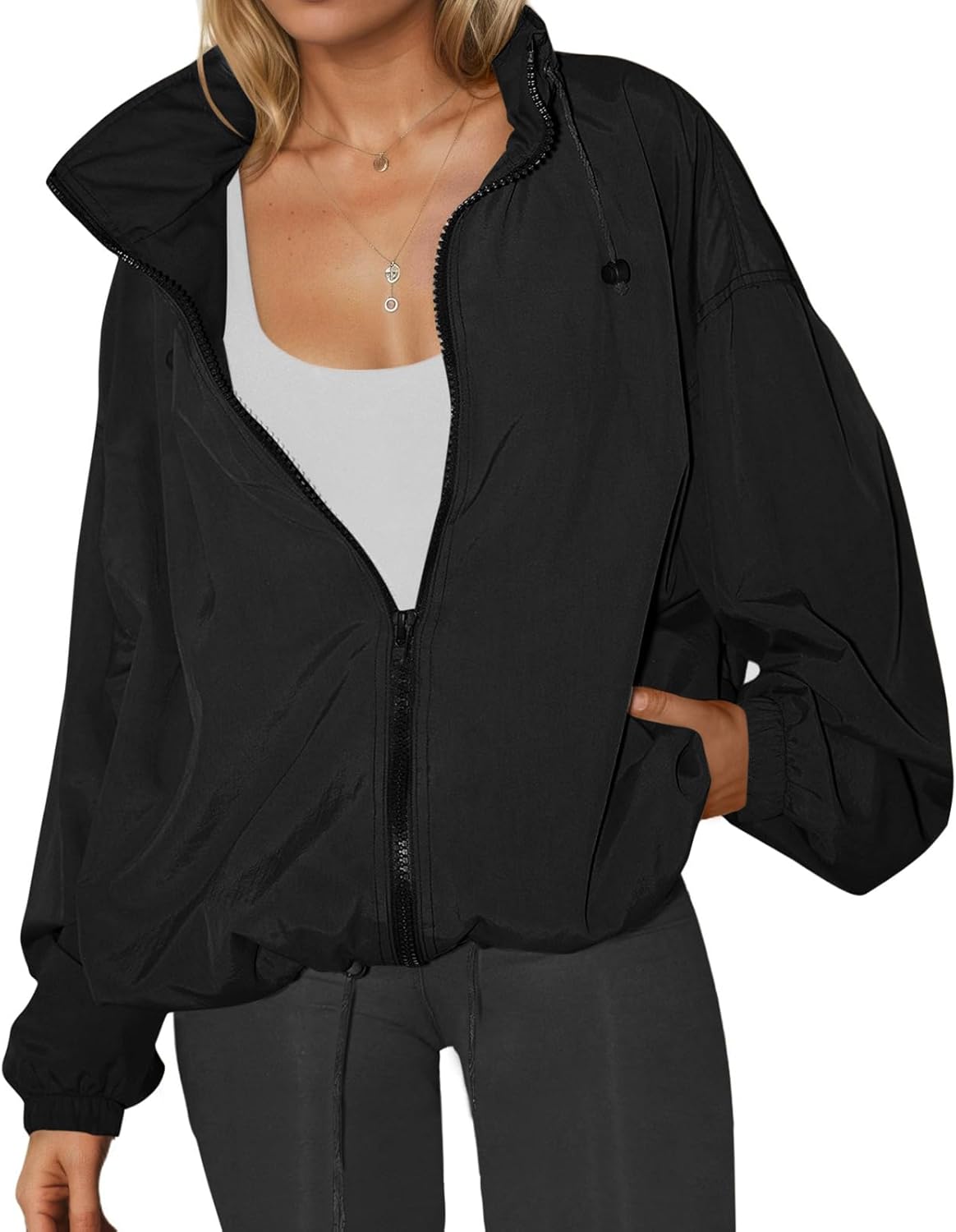 Yousify Women's Waterproof Rain Jacket - Lightweight Hooded Windbreaker with Pocket for Outdoor Hiking